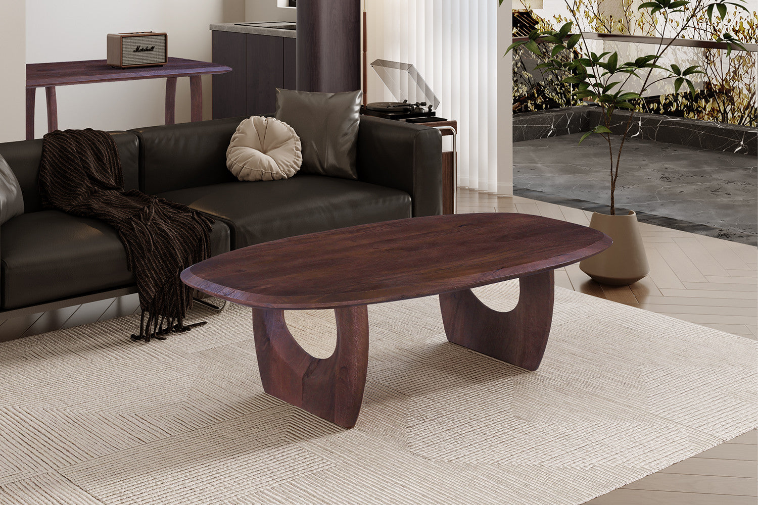 Table Basse 'Braga' Ovale danoise Bois de manguier Brun foncé