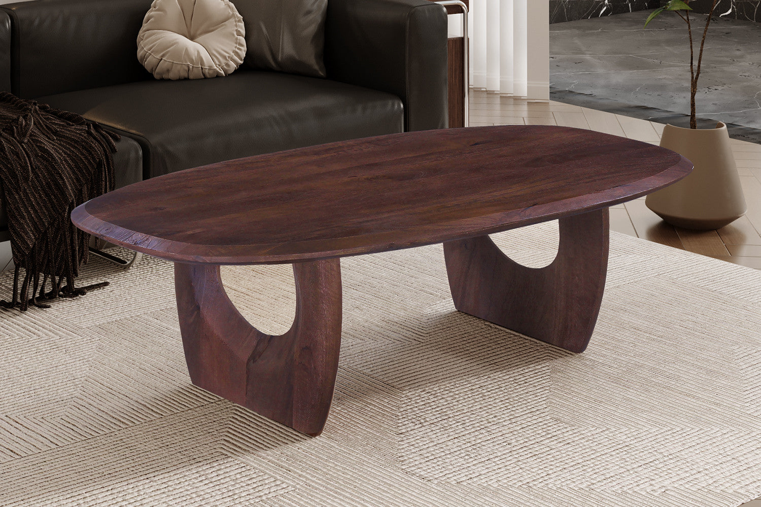 Table Basse 'Braga' Ovale danoise Bois de manguier Brun foncé