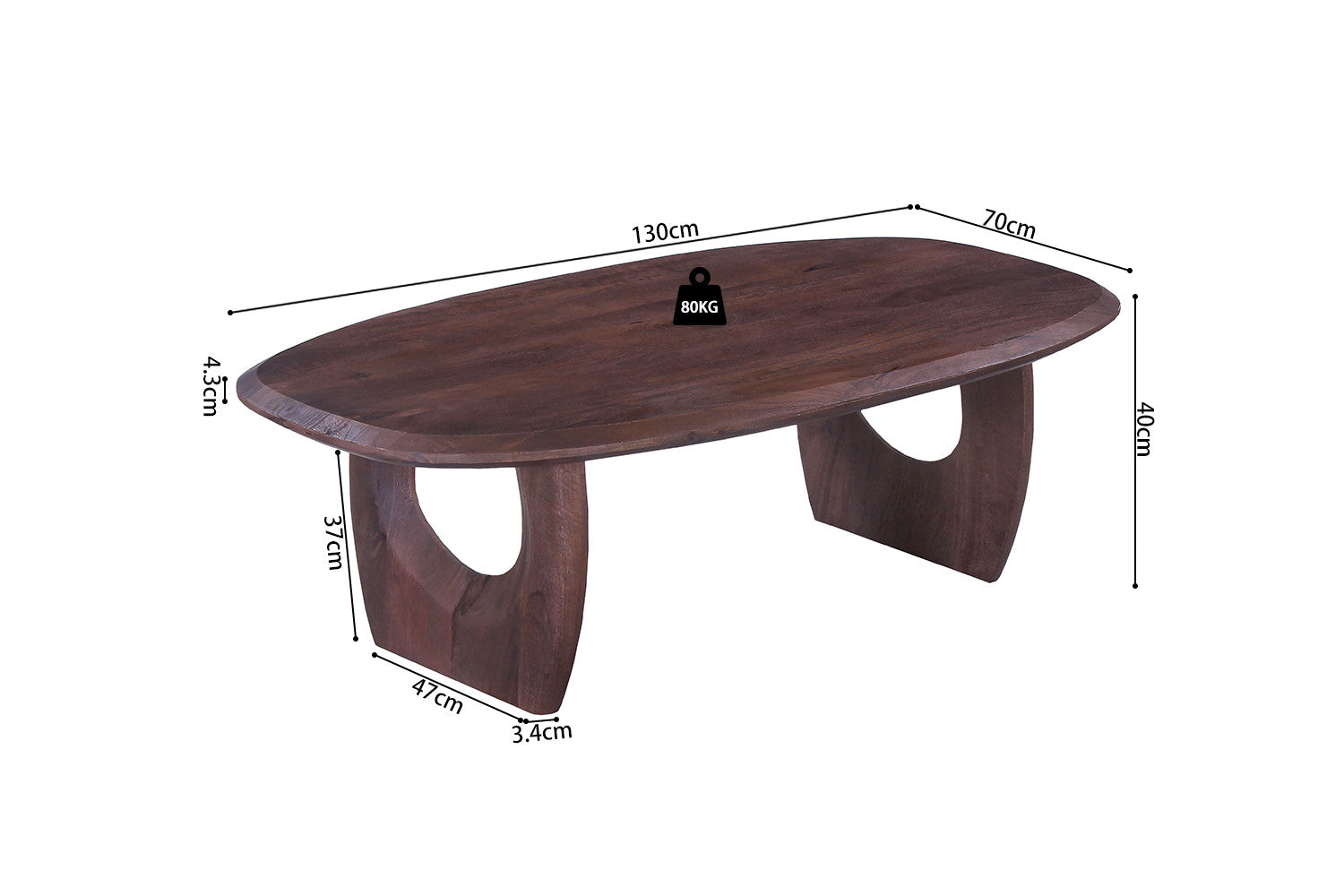 Table Basse 'Braga' Ovale danoise Bois de manguier Brun foncé